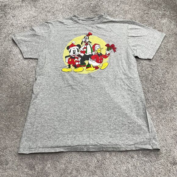 Disney Mickey & Friend Graphic T-Shirt Womens Medium Gray Christmas Holiday Tee - Picture 1 of 8